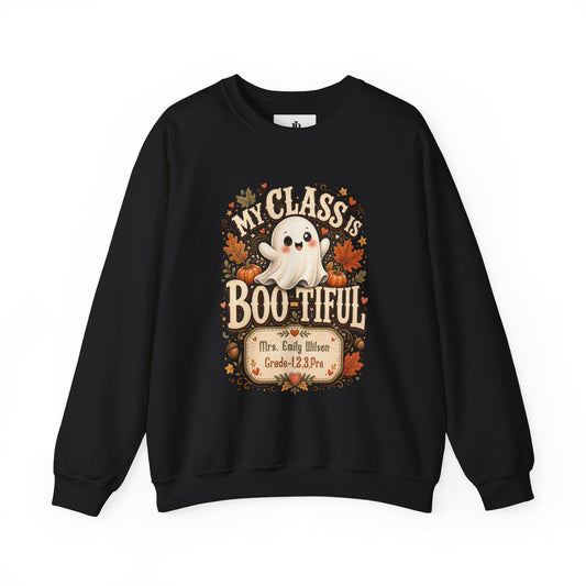 Teacher Halloween Sweatshirt Personalized, My Class Is Bootiful Crewneck, Soft Cotton Blend