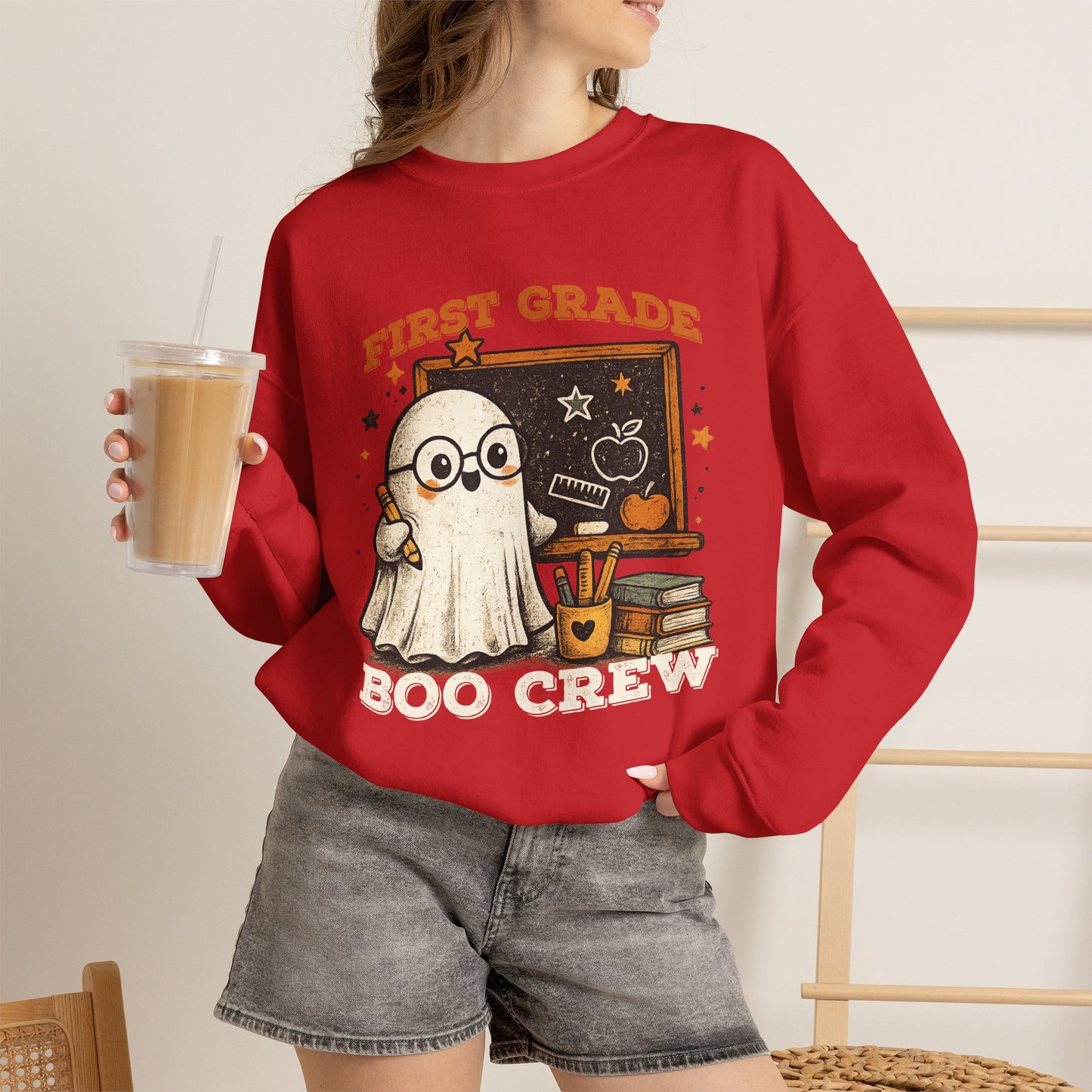 Personalized Teacher Boo Crew Sweatshirt, Custom Grade Halloween Crewneck, Cute Ghost Teacher Shirt, Kindergarten First Grade Teacher Gift