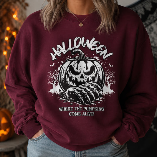 Halloween Pumpkin Crewneck Sweatshirt – Vintage Jack-O'-Lantern Graphic