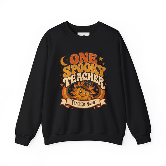 Spooky Teacher Sweatshirt, Personalized Retro Halloween Crewneck, Heavy Blend Cotton