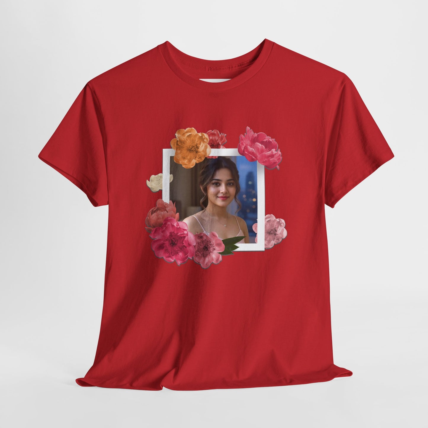 Custom Photo Shirt With Floral Frame, Personalized Picture Tshirt, Photo Gift for Her, Birthday Gift Mom, Anniversary Custom Tee