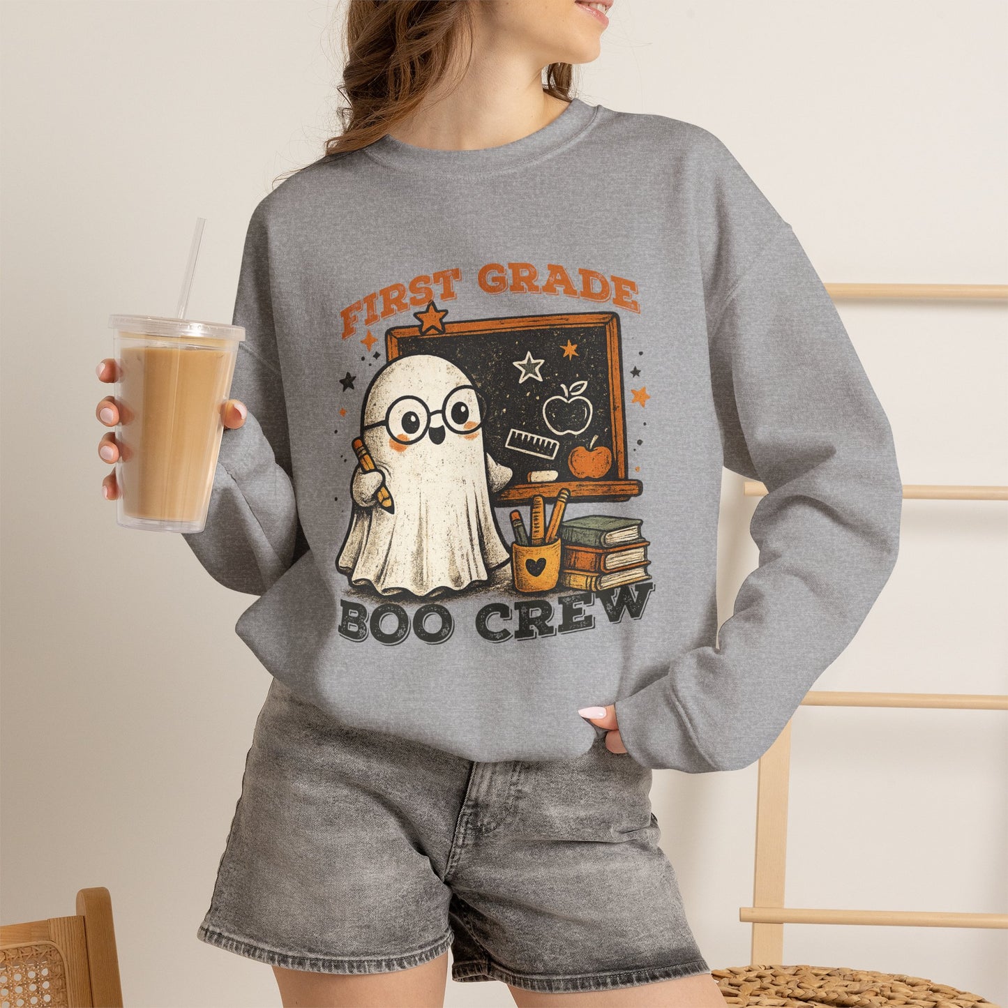 Personalized Teacher Boo Crew Sweatshirt, Custom Grade Halloween Crewneck, Cute Ghost Teacher Shirt, Kindergarten First Grade Teacher Gift