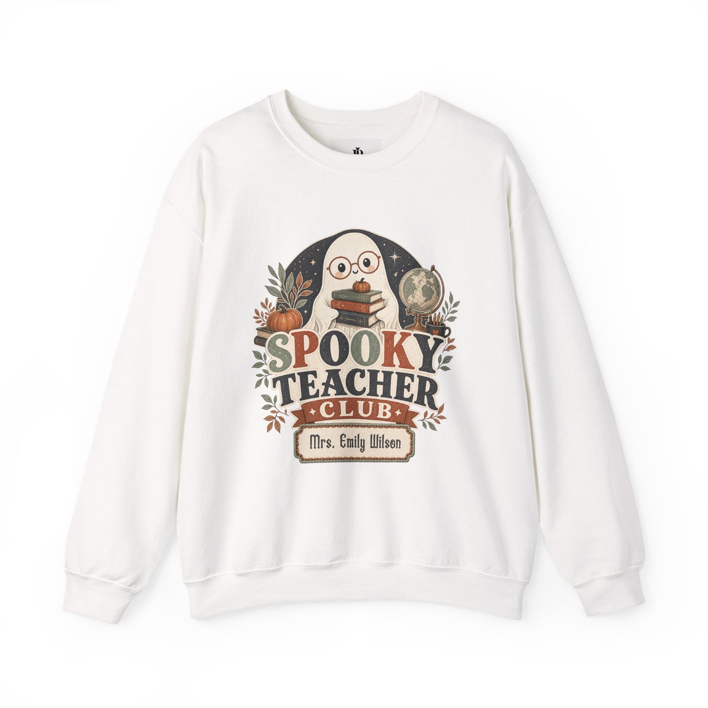Spooky Teacher Sweatshirt, Personalized Halloween Ghost Crewneck, Soft Unisex Fit