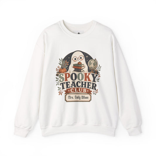 Spooky Teacher Sweatshirt, Personalized Halloween Ghost Crewneck, Soft Unisex Fit