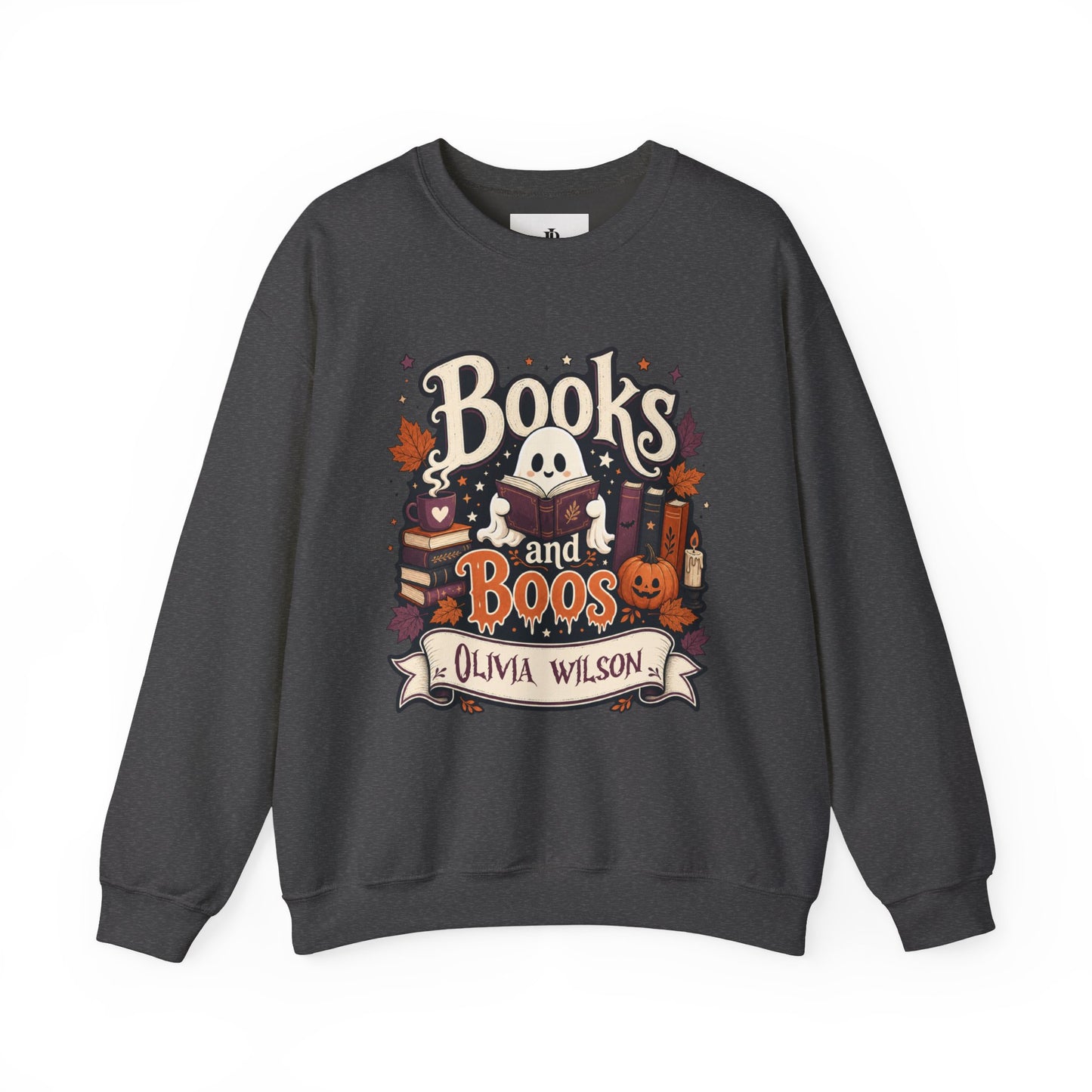 Bookish Halloween Sweatshirt, Personalized Ghost Reading Crewneck, Cozy Cotton Blend