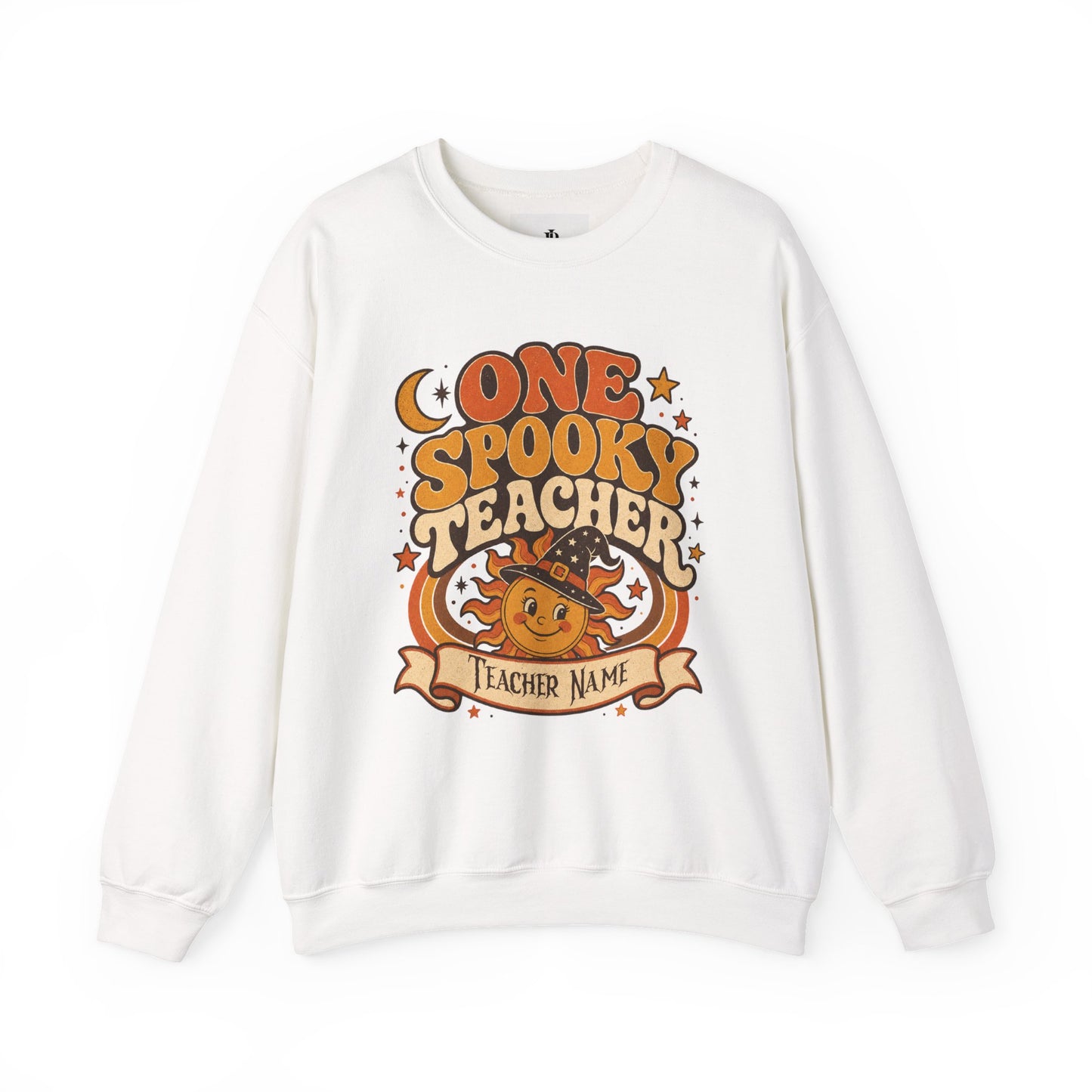 Spooky Teacher Sweatshirt, Personalized Retro Halloween Crewneck, Heavy Blend Cotton