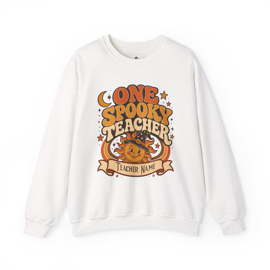 Spooky Teacher Sweatshirt, Personalized Retro Halloween Crewneck, Heavy Blend Cotton