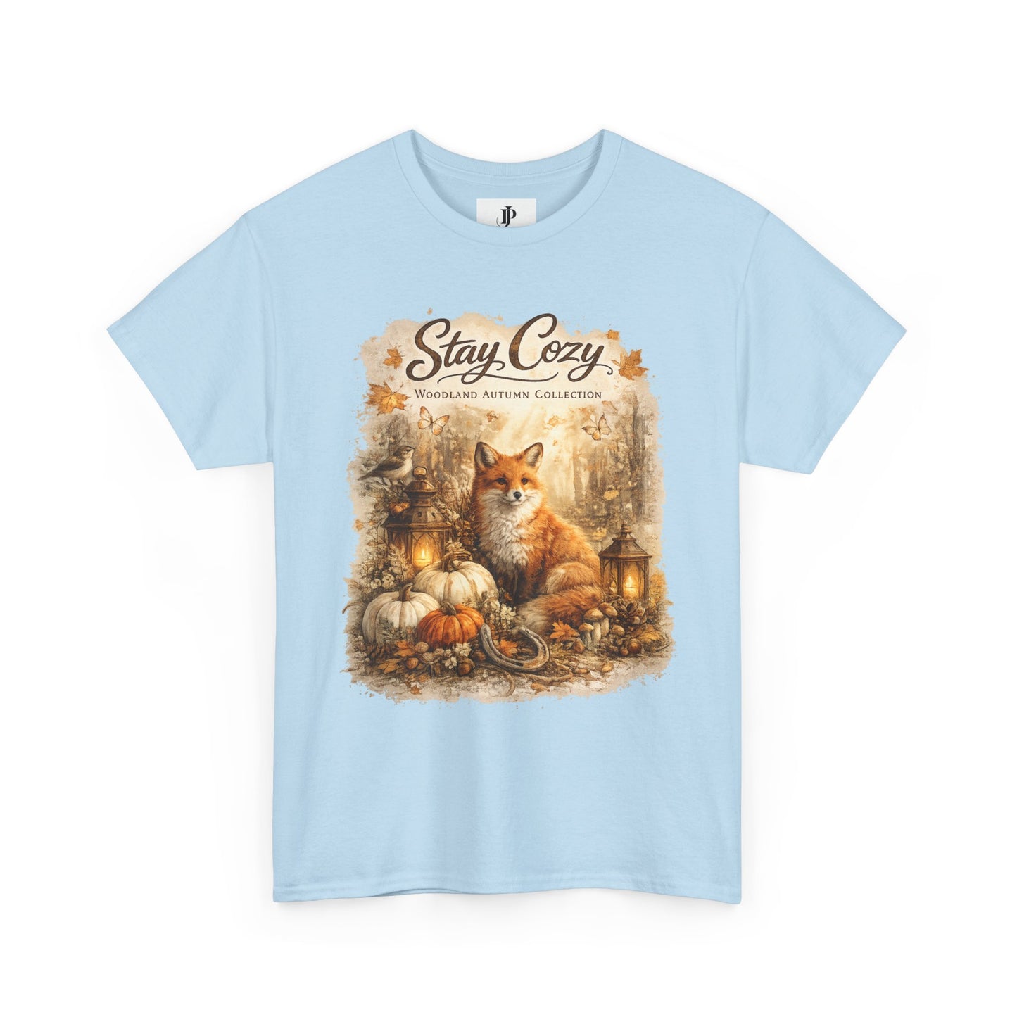 Stay Cozy Fox Fall Scene Tee | Autumn Pumpkin Lantern Woodland Shirt