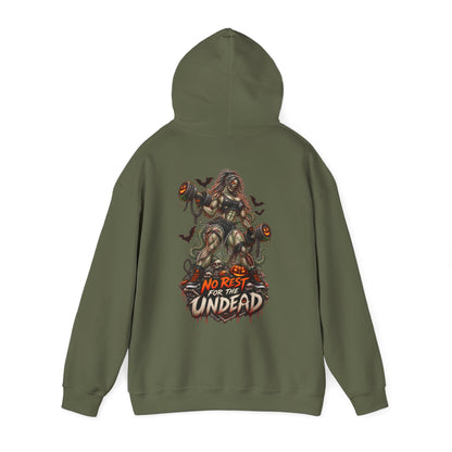 Undead Horror Hoodie – “No Rest for the Undead” Graphic Sweatshirt