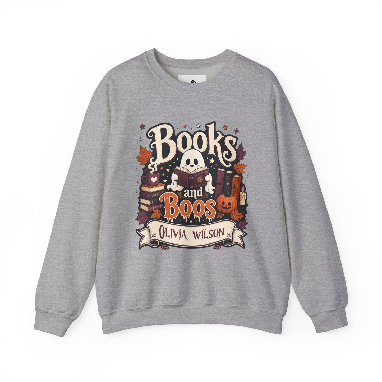 Bookish Halloween Sweatshirt, Personalized Ghost Reading Crewneck, Cozy Cotton Blend