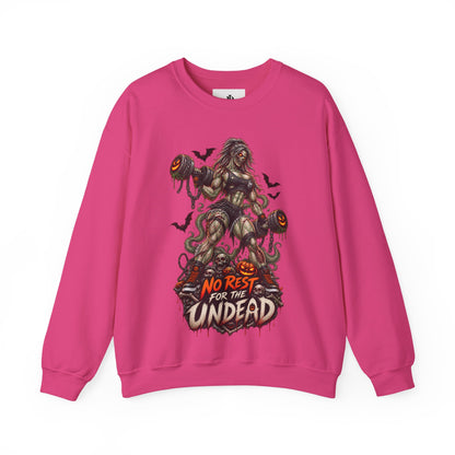 Zombie Weightlifter Sweatshirt — "No Rest for the Undead" Graphic Crewneck