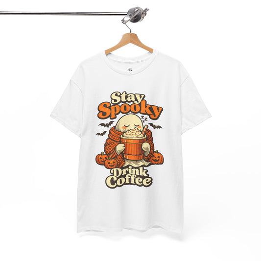 Stay Spooky Drink Coffee Tee | Halloween Ghost Pumpkin Coffee Design