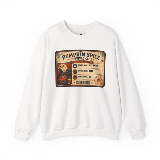 Pumpkin Spice Survival Club Sweatshirt | Retro Halloween Pumpkin Badge