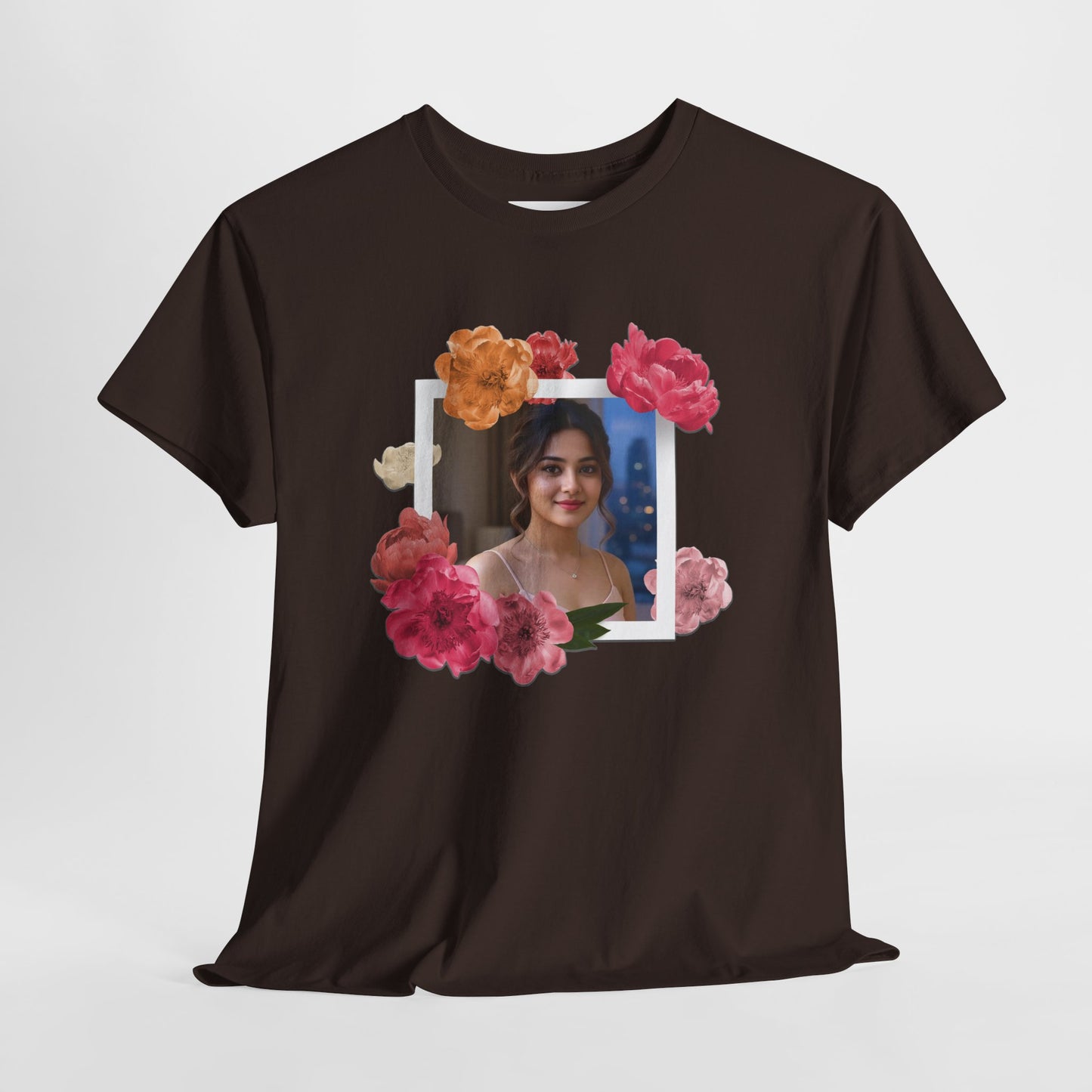Custom Photo Shirt With Floral Frame, Personalized Picture Tshirt, Photo Gift for Her, Birthday Gift Mom, Anniversary Custom Tee