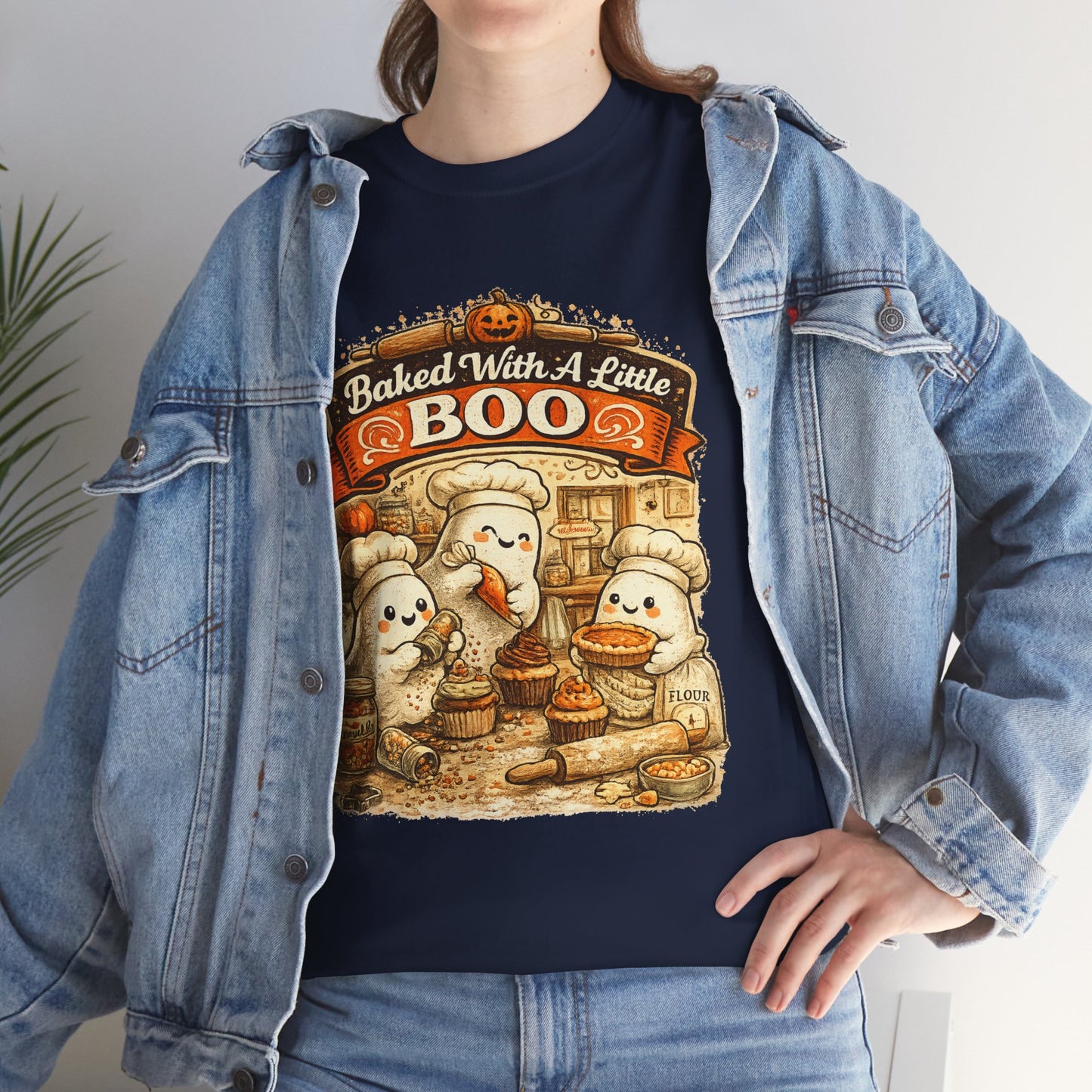 Baked With A Little Boo Tee | Halloween Ghost Baker Illustration