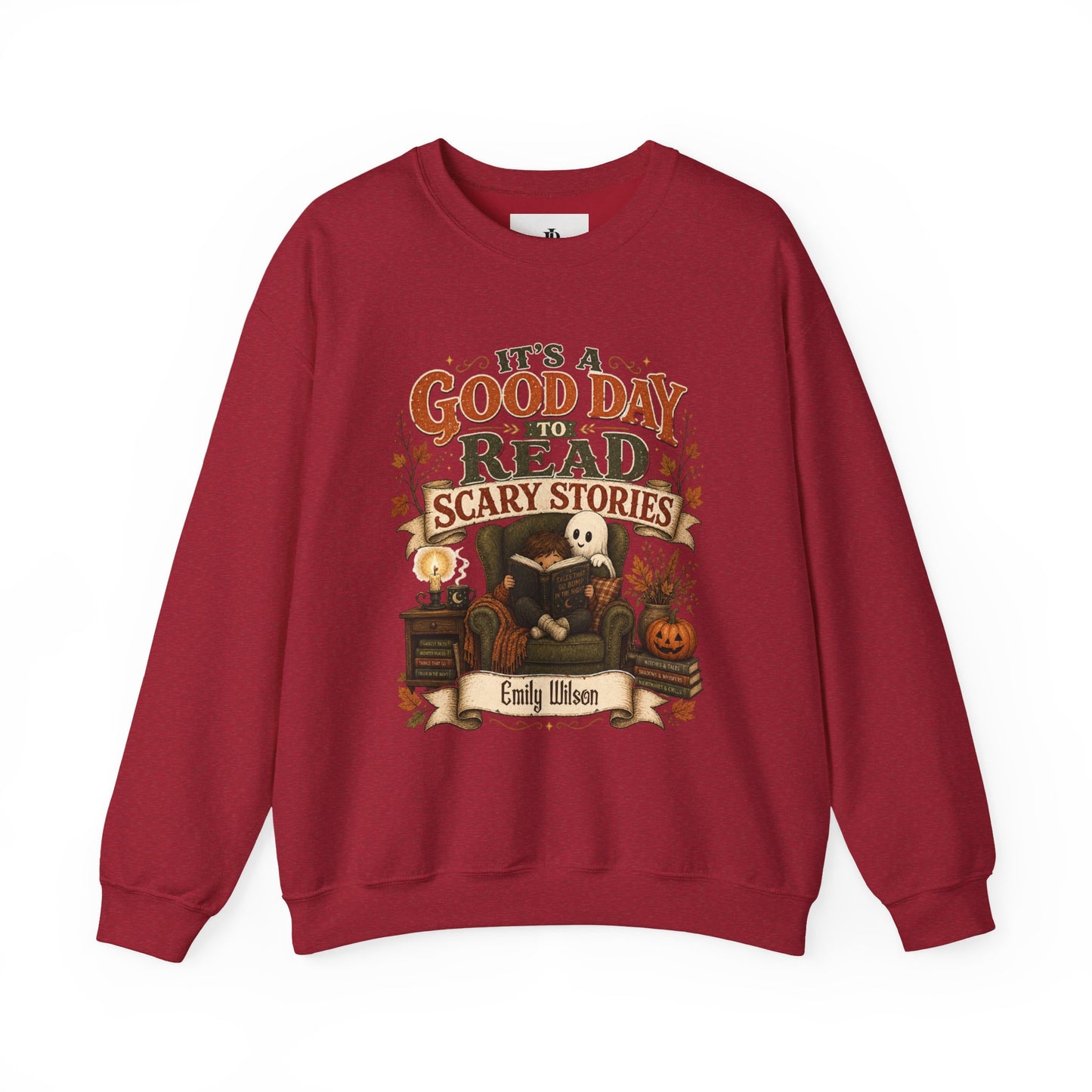 Custom Name Halloween Sweatshirt, Book Lover Gift For Her, Good Day To Read Scary Stories Crewneck, Spooky Season Reading Teacher Sweater