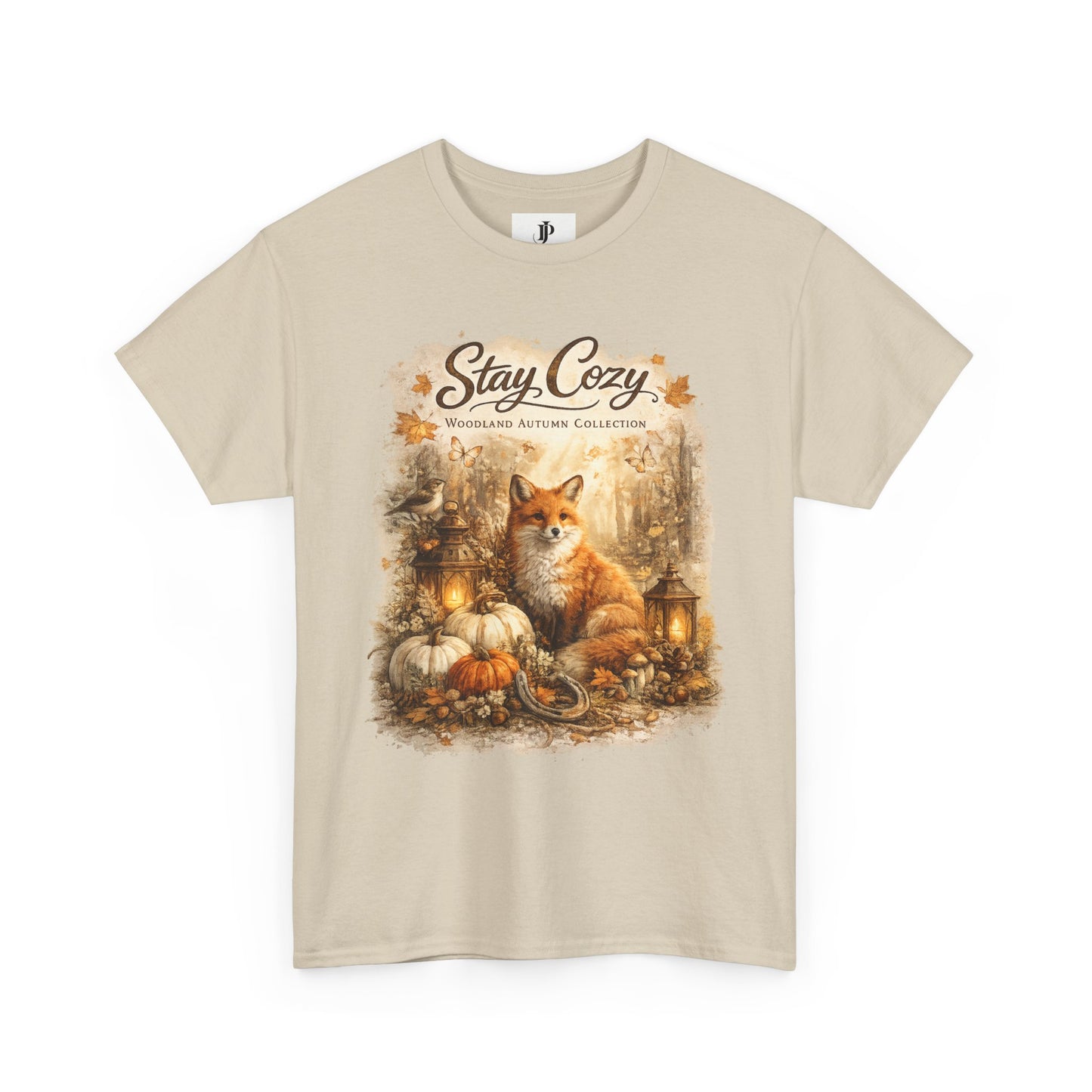 Stay Cozy Fox Fall Scene Tee | Autumn Pumpkin Lantern Woodland Shirt