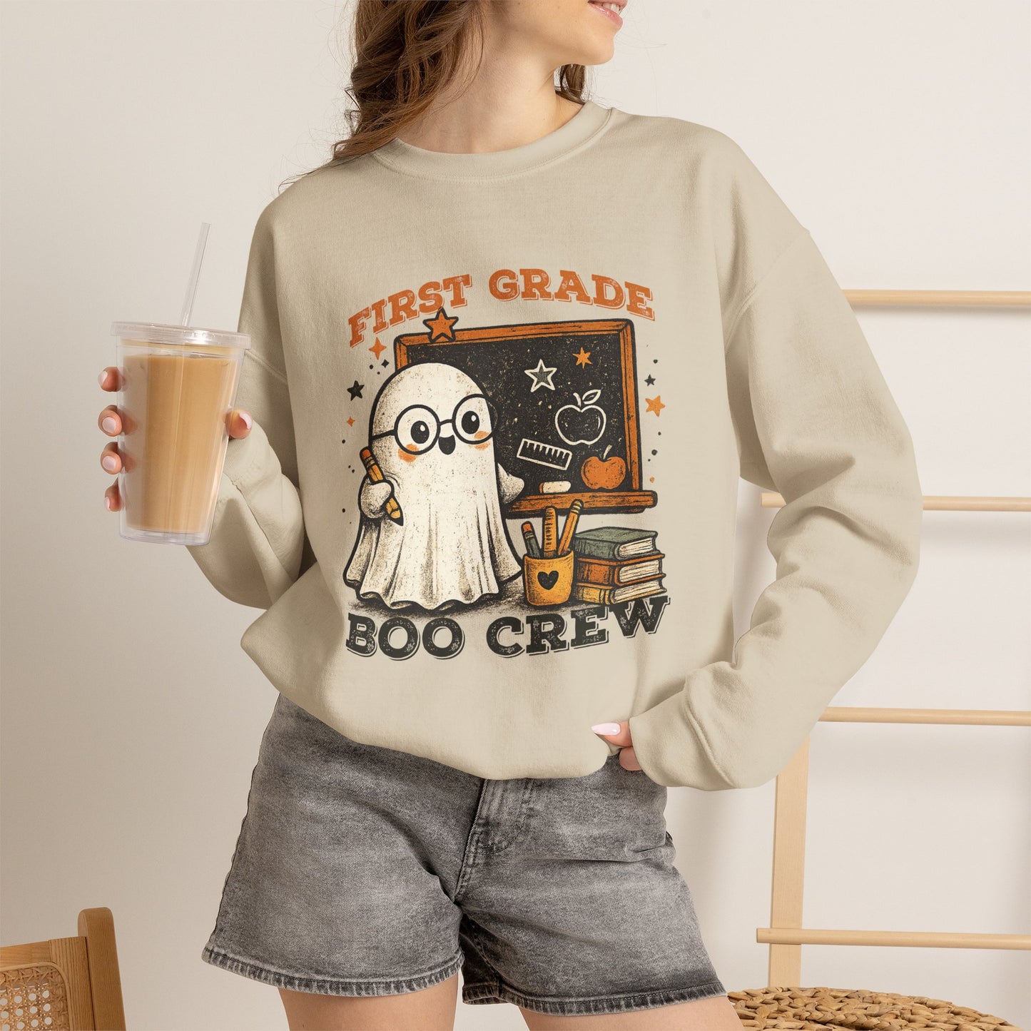 Personalized Teacher Boo Crew Sweatshirt, Custom Grade Halloween Crewneck, Cute Ghost Teacher Shirt, Kindergarten First Grade Teacher Gift