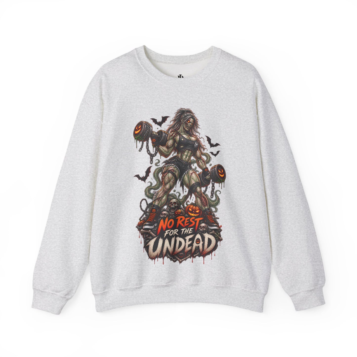 Zombie Weightlifter Sweatshirt — "No Rest for the Undead" Graphic Crewneck