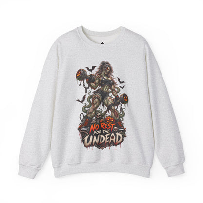 Zombie Weightlifter Sweatshirt — "No Rest for the Undead" Graphic Crewneck