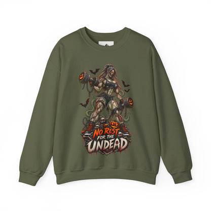 Zombie Weightlifter Sweatshirt — "No Rest for the Undead" Graphic Crewneck