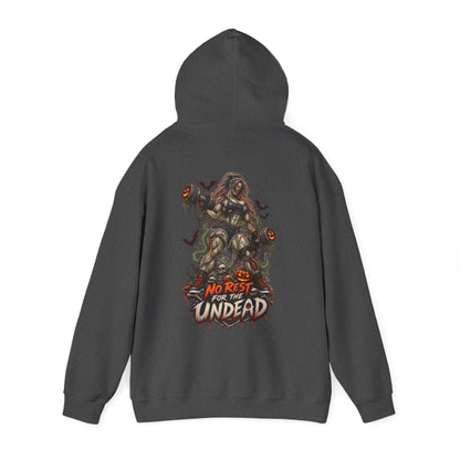 Undead Horror Hoodie – “No Rest for the Undead” Graphic Sweatshirt