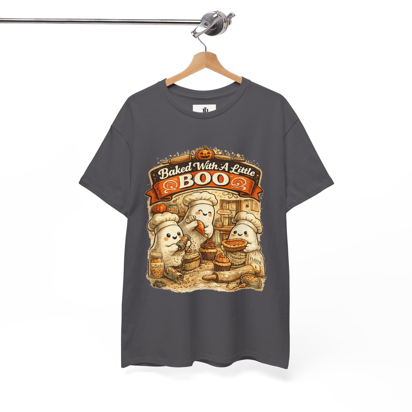Baked With A Little Boo Tee | Halloween Ghost Baker Illustration