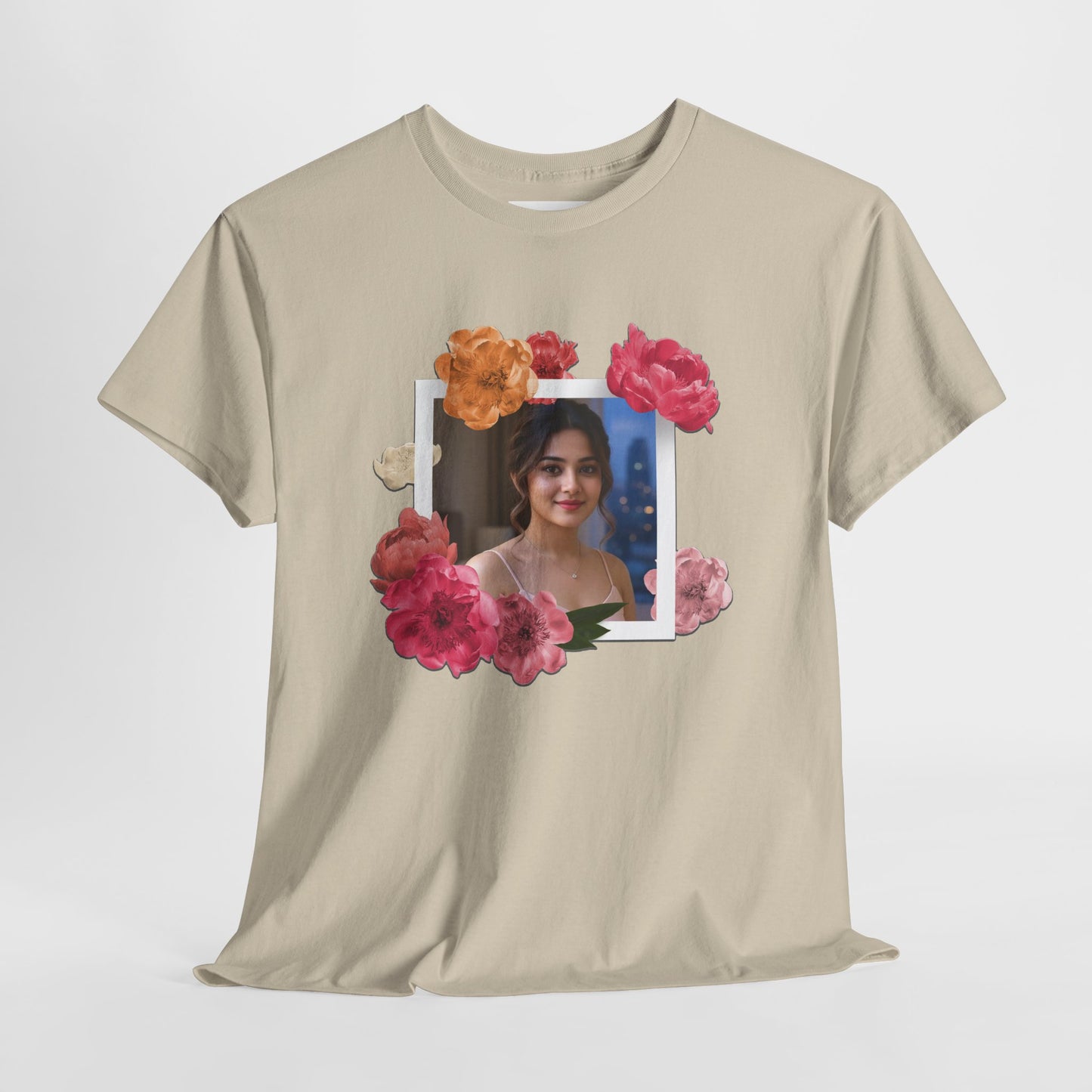 Custom Photo Shirt With Floral Frame, Personalized Picture Tshirt, Photo Gift for Her, Birthday Gift Mom, Anniversary Custom Tee
