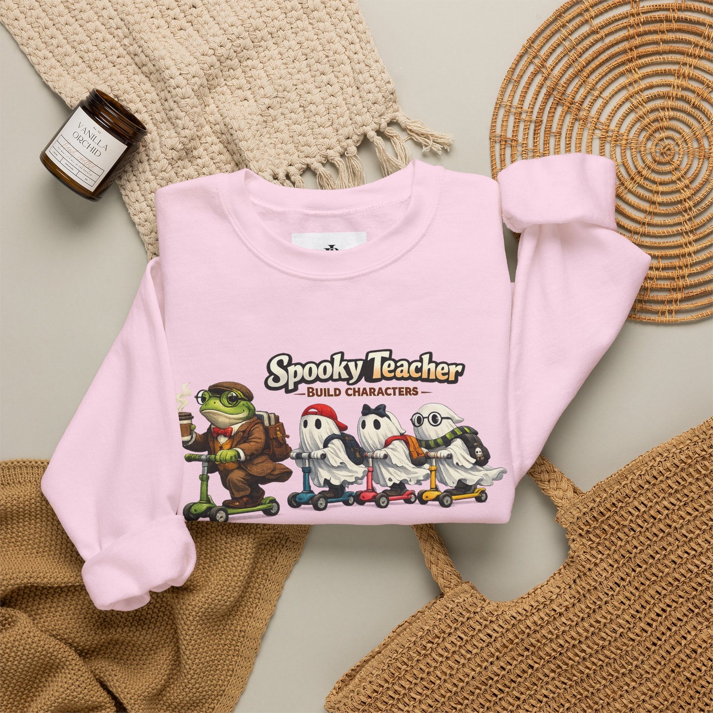 Personalized Teacher Sweatshirt, Spooky Ghost Halloween Crewneck, Custom Name and Grade