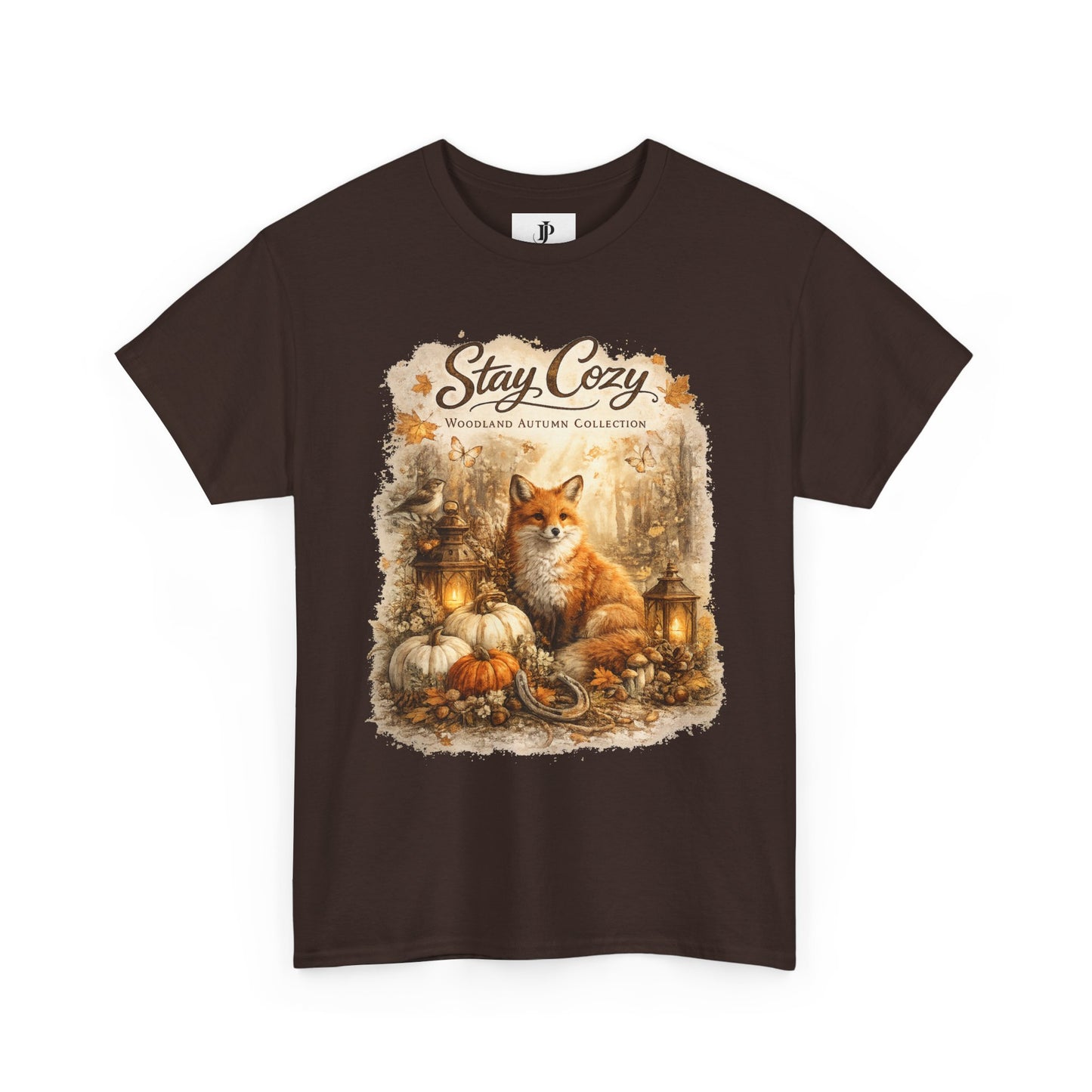 Stay Cozy Fox Fall Scene Tee | Autumn Pumpkin Lantern Woodland Shirt