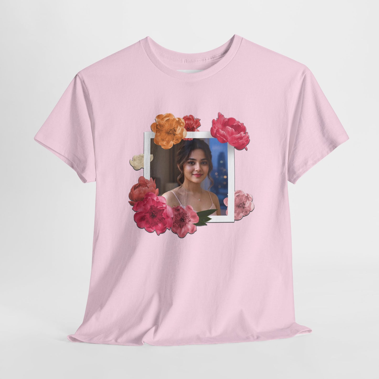 Custom Photo Shirt With Floral Frame, Personalized Picture Tshirt, Photo Gift for Her, Birthday Gift Mom, Anniversary Custom Tee