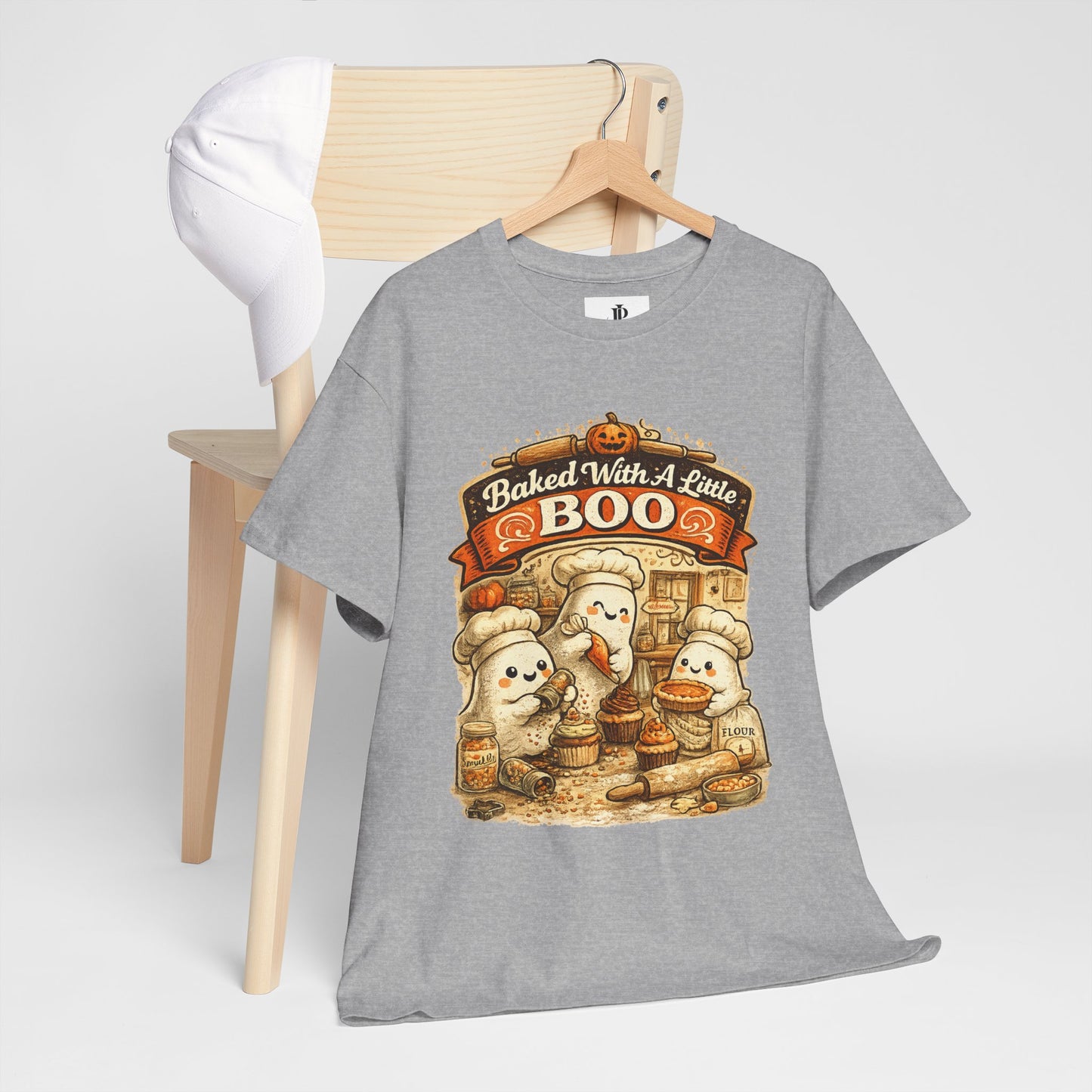Baked With A Little Boo Tee | Halloween Ghost Baker Illustration