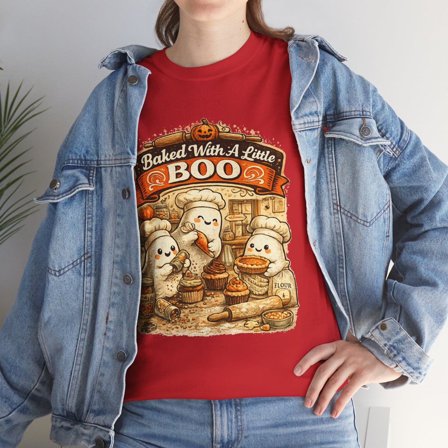 Baked With A Little Boo Tee | Halloween Ghost Baker Illustration
