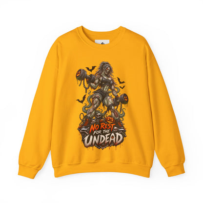 Zombie Weightlifter Sweatshirt — "No Rest for the Undead" Graphic Crewneck