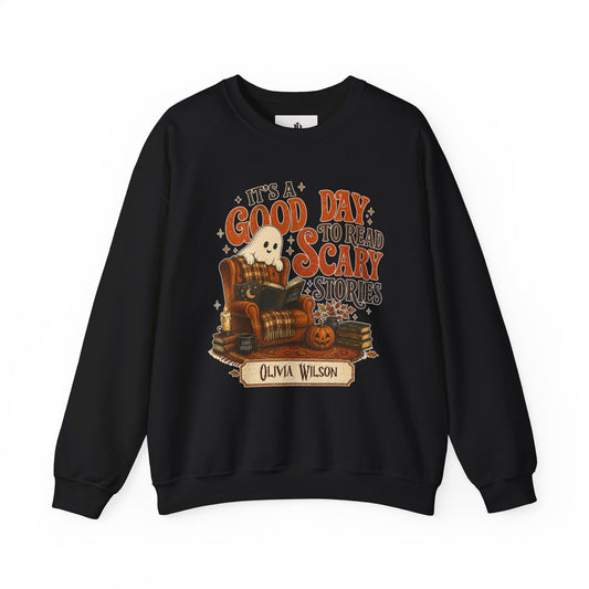 Bookish Halloween Sweatshirt, Personalized Scary Stories Crewneck, Soft Cotton Blend
