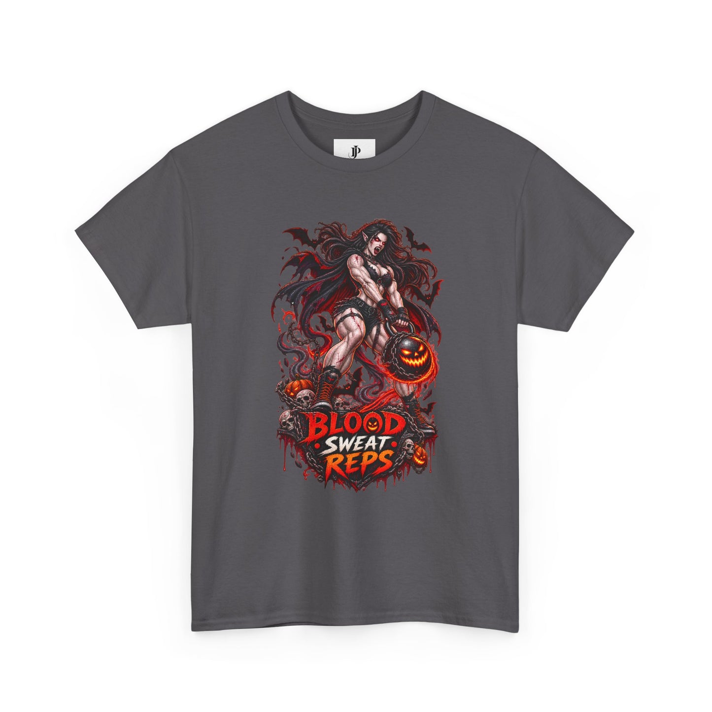 T-Shirt — Blood Sweat Reps Gym Tee (Barbell Demon Illustration)