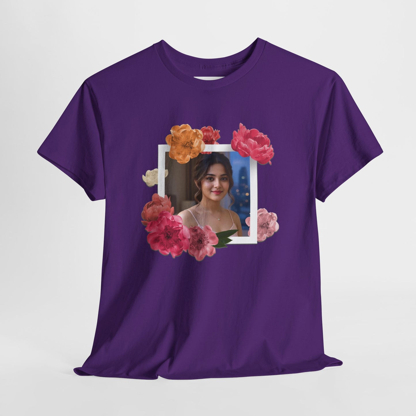 Custom Photo Shirt With Floral Frame, Personalized Picture Tshirt, Photo Gift for Her, Birthday Gift Mom, Anniversary Custom Tee