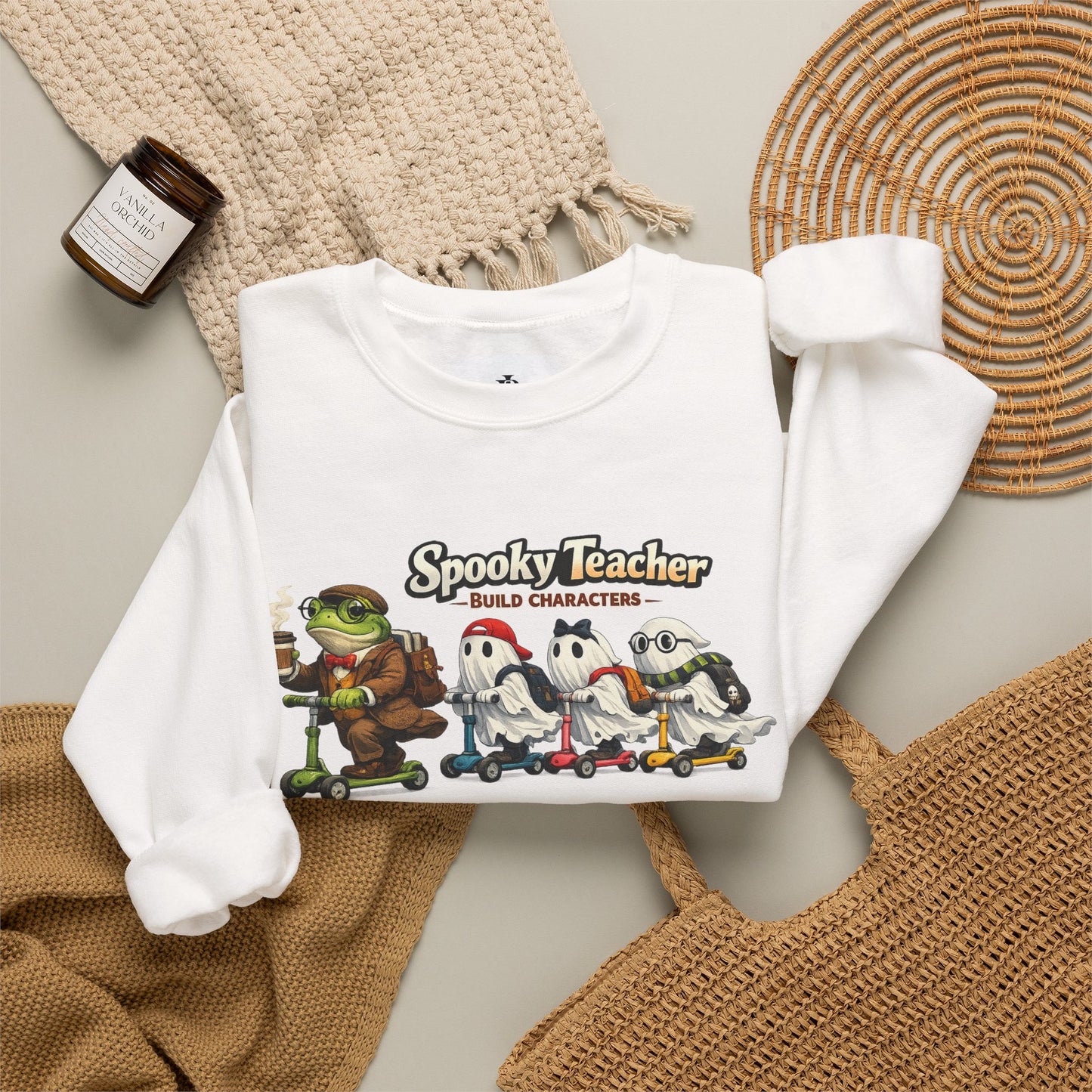 Personalized Teacher Sweatshirt, Spooky Ghost Halloween Crewneck, Custom Name and Grade