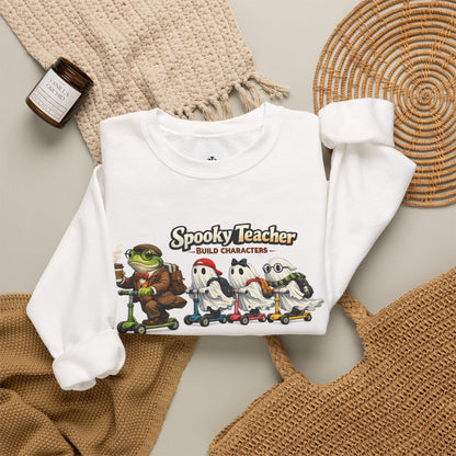Personalized Teacher Sweatshirt, Spooky Ghost Halloween Crewneck, Custom Name and Grade