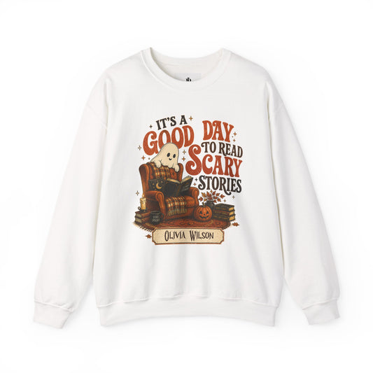 Bookish Halloween Sweatshirt, Personalized Scary Stories Crewneck, Soft Cotton Blend
