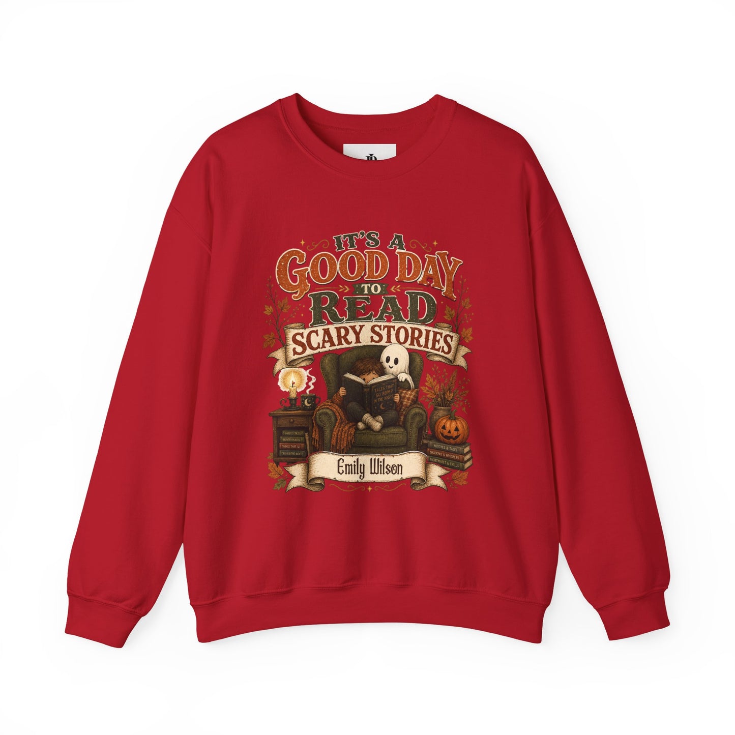Custom Name Halloween Sweatshirt, Book Lover Gift For Her, Good Day To Read Scary Stories Crewneck, Spooky Season Reading Teacher Sweater