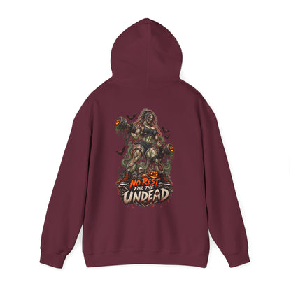 Undead Horror Hoodie – “No Rest for the Undead” Graphic Sweatshirt