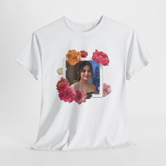 Custom Photo Shirt With Floral Frame, Personalized Picture Tshirt, Photo Gift for Her, Birthday Gift Mom, Anniversary Custom Tee