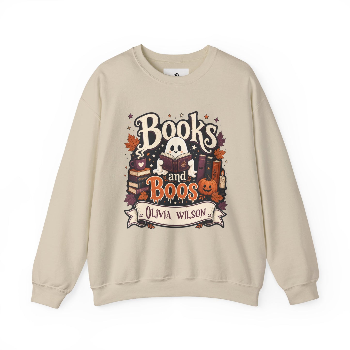 Bookish Halloween Sweatshirt, Personalized Ghost Reading Crewneck, Cozy Cotton Blend
