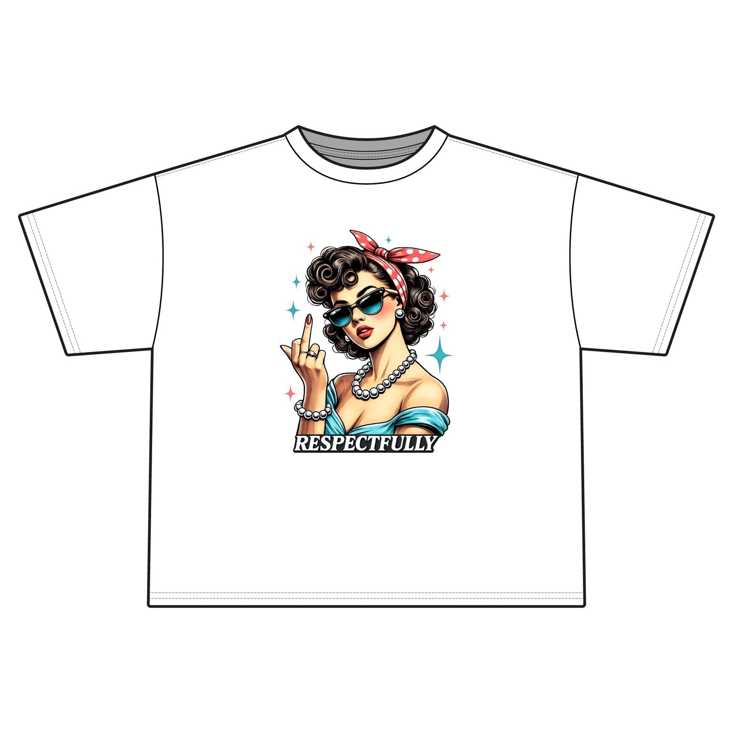 Retro Pinup Woman Middle Finger Respectfully Tee | Vintage Rockabilly Graphic