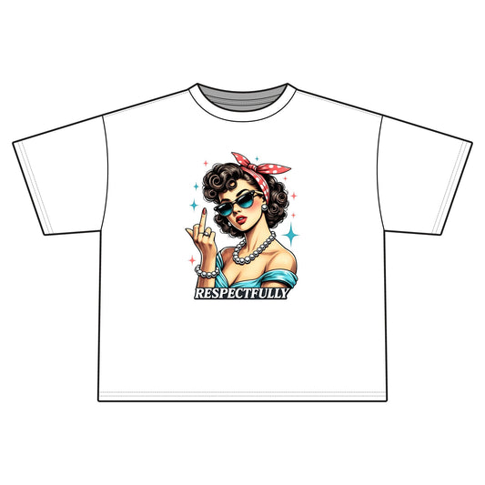 Retro Pinup Woman Middle Finger Respectfully Tee | Vintage Rockabilly Graphic