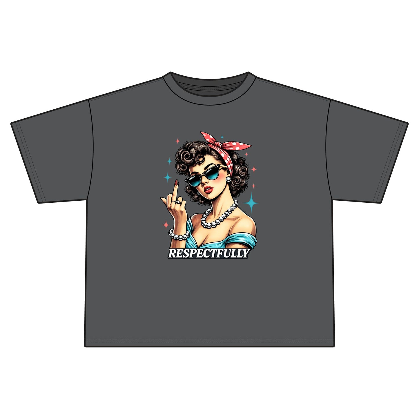 Retro Pinup Woman Middle Finger Respectfully Tee | Vintage Rockabilly Graphic