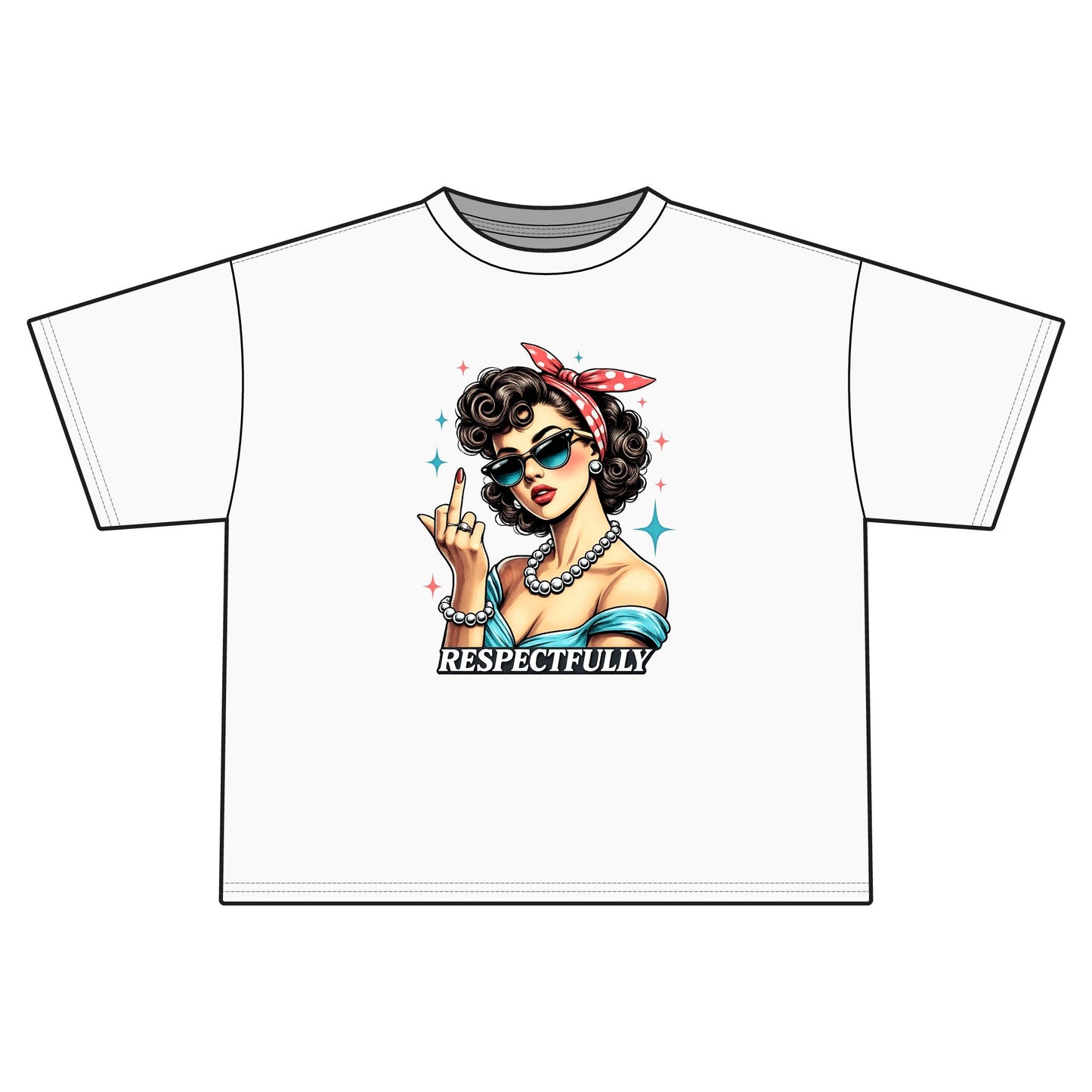 Retro Pinup Woman Middle Finger Respectfully Tee | Vintage Rockabilly Graphic
