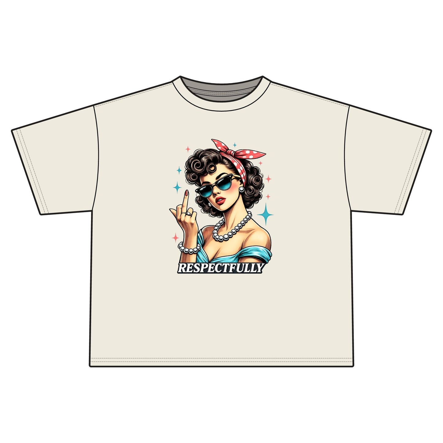 Retro Pinup Woman Middle Finger Respectfully Tee | Vintage Rockabilly Graphic