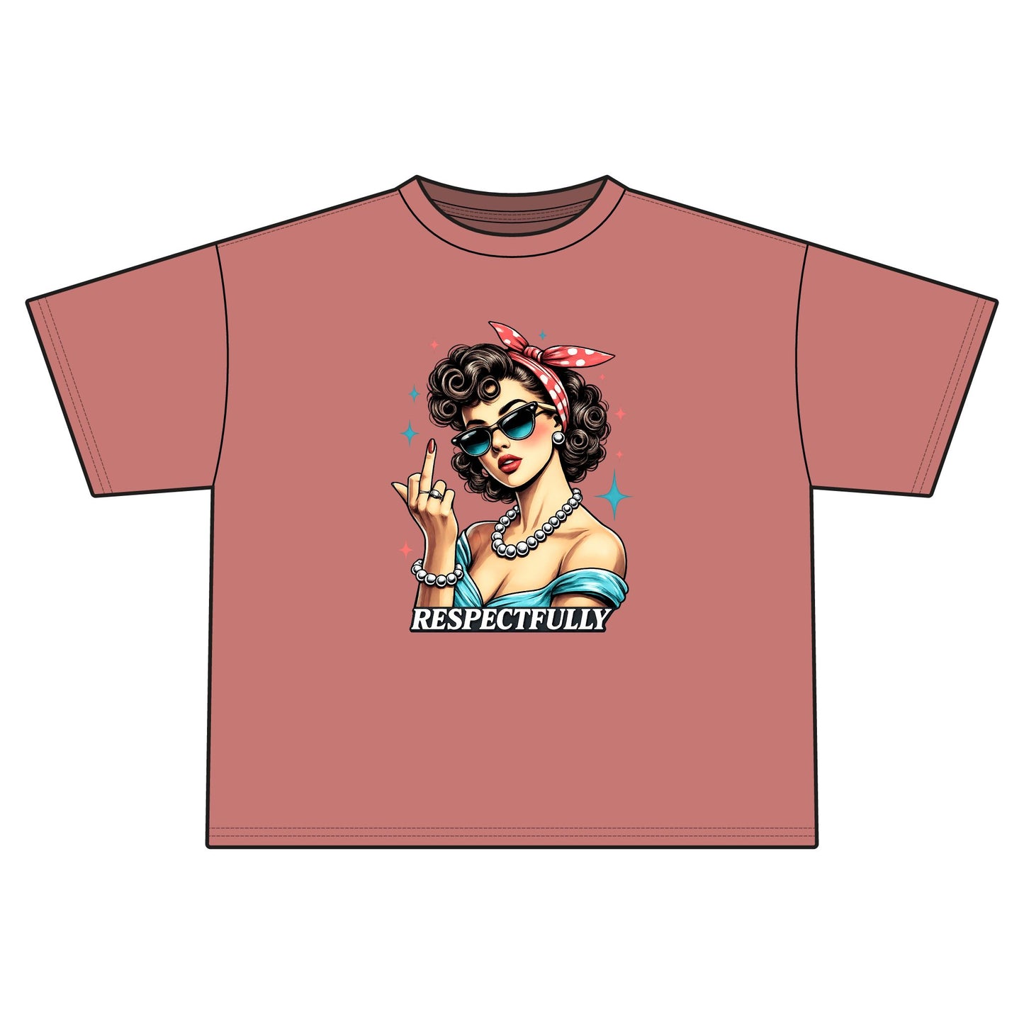 Retro Pinup Woman Middle Finger Respectfully Tee | Vintage Rockabilly Graphic
